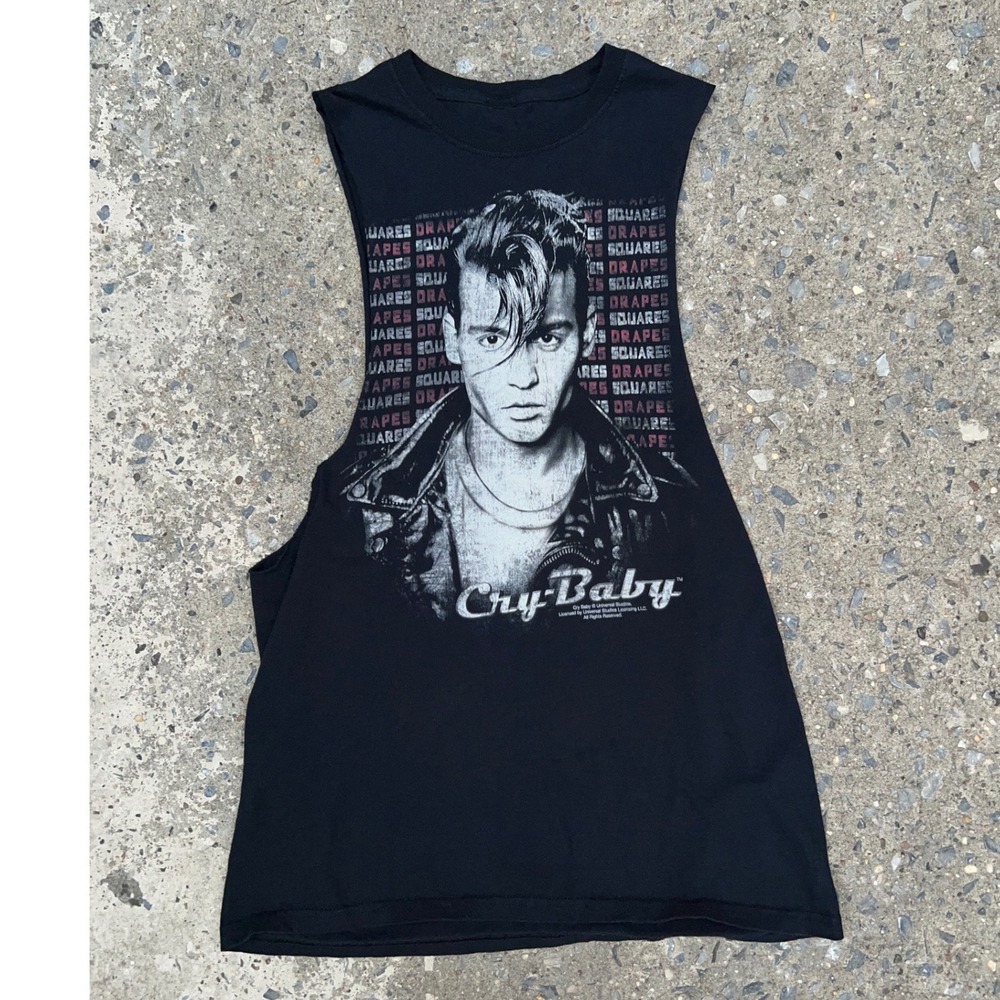 Cry-Baby Johnny Depp Movie Graphic Muscle Tee Black Sleeveless Shirt Mens S/M